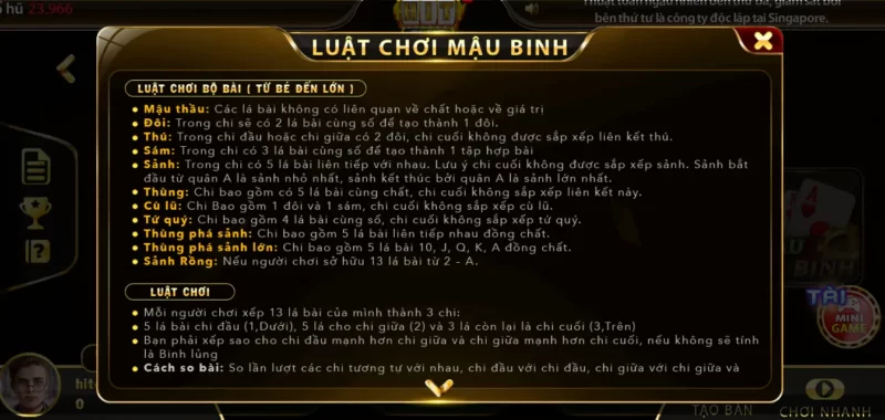 Cách chơi chi tiết game bài xoắn não Mậu binh